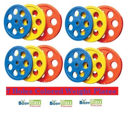 30 Kg Body Maxx Rubber Coated Colored Weight Lifting 7 Holes Weight Plates 